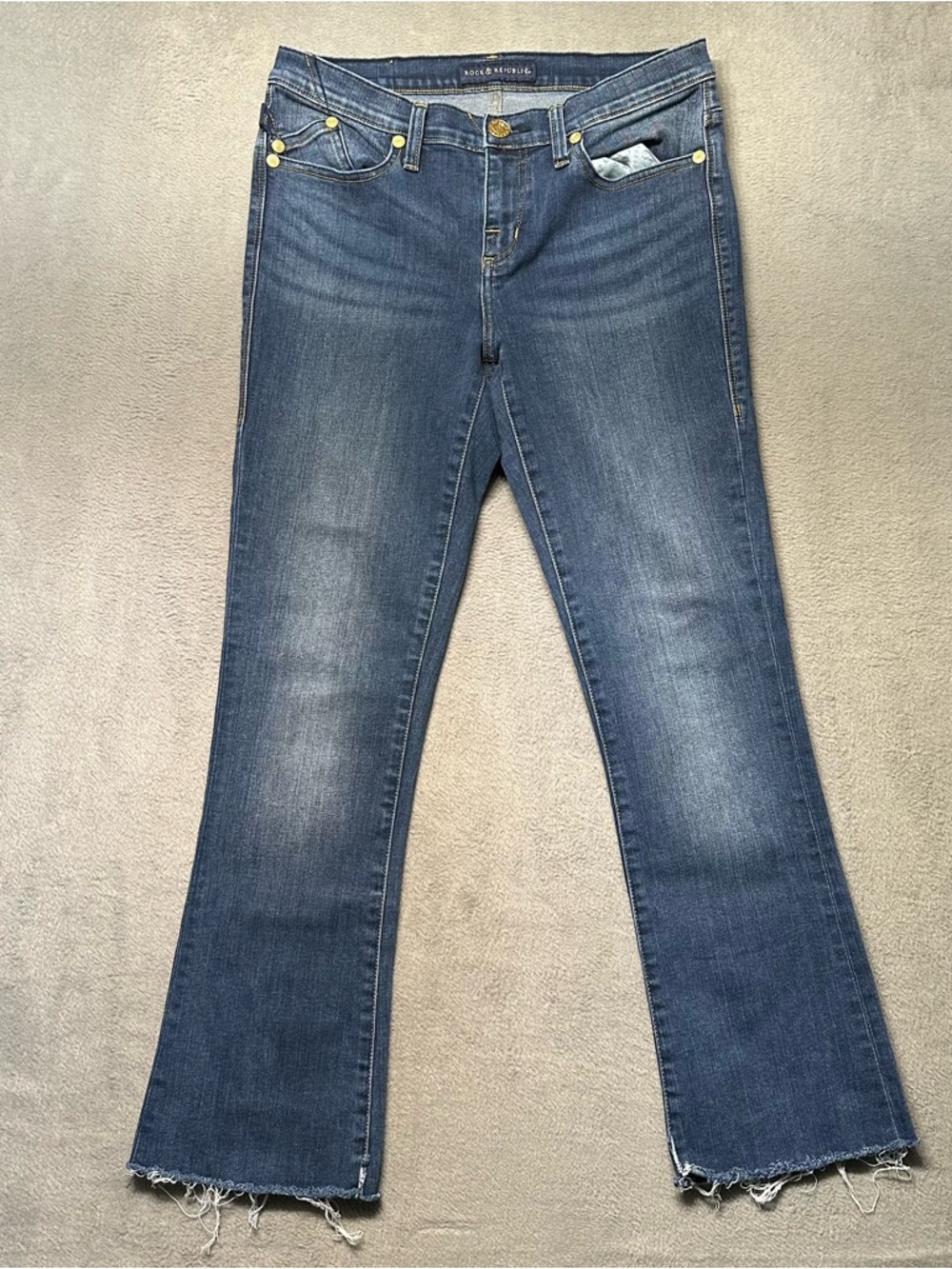 Rock Republic Kasandra Womens 8 Bootcut Jeans Blue Raw Hem Stretch EUC